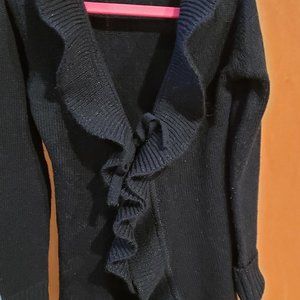 Black long sweater with sparkle ruffle front and tie closure Girls  Size S 7/8